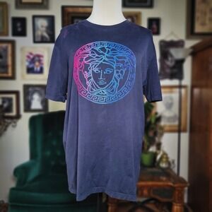 Vintage VERSACE OOAK Black Rain Bleached Embroidered‎ T Shirt Taylor Fit - 2XL?